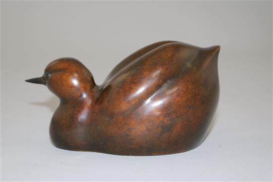 A Simon Gudgeon bronze model Little Grebe, L.5.5in.